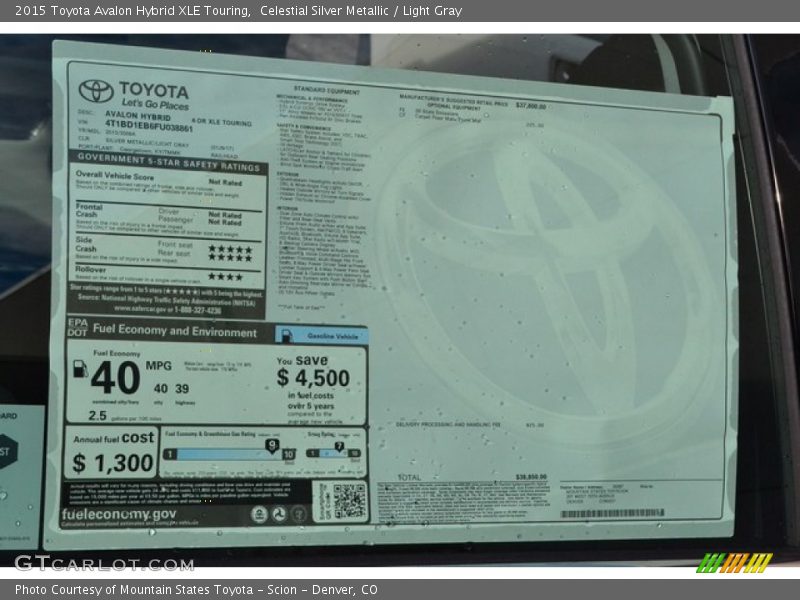  2015 Avalon Hybrid XLE Touring Window Sticker