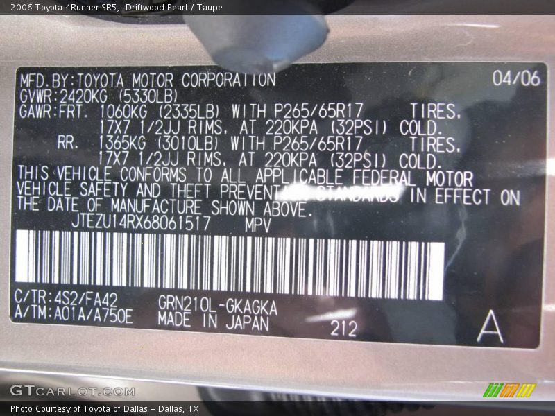 Driftwood Pearl / Taupe 2006 Toyota 4Runner SR5