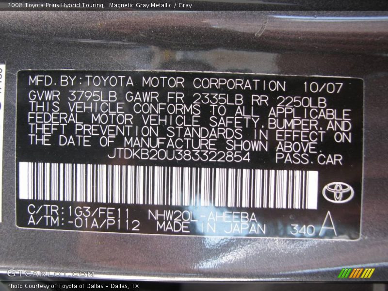 Magnetic Gray Metallic / Gray 2008 Toyota Prius Hybrid Touring
