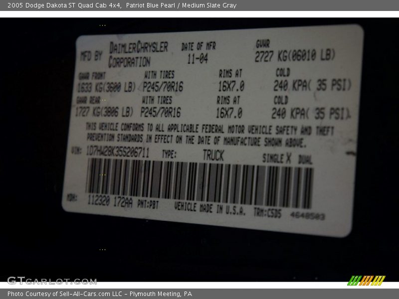 Patriot Blue Pearl / Medium Slate Gray 2005 Dodge Dakota ST Quad Cab 4x4
