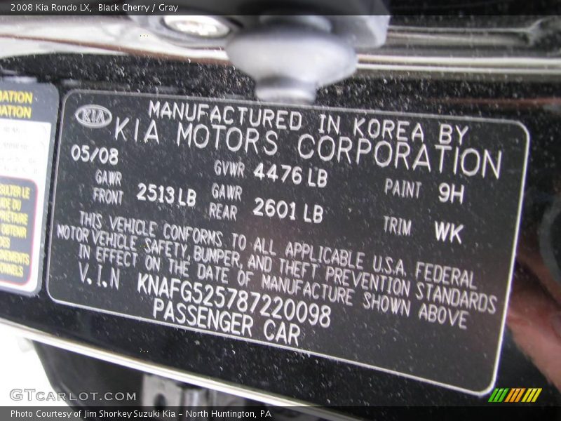 Black Cherry / Gray 2008 Kia Rondo LX