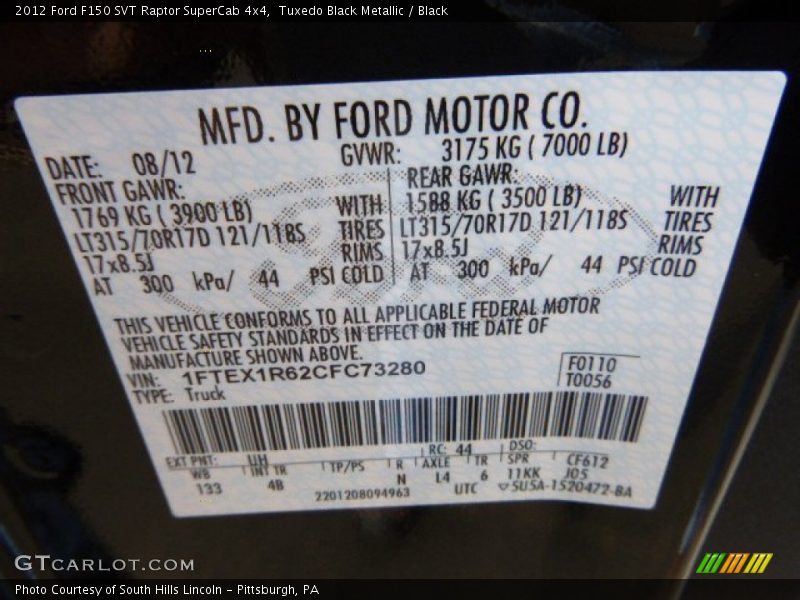 Tuxedo Black Metallic / Black 2012 Ford F150 SVT Raptor SuperCab 4x4
