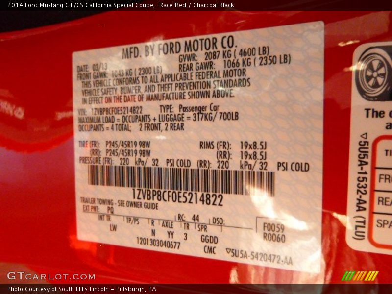 Race Red / Charcoal Black 2014 Ford Mustang GT/CS California Special Coupe