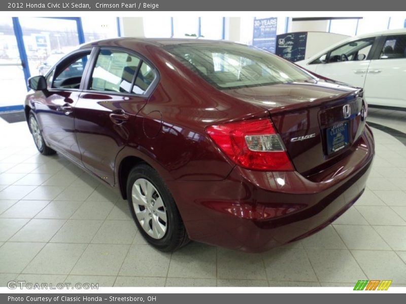 Crimson Pearl / Beige 2012 Honda Civic LX Sedan
