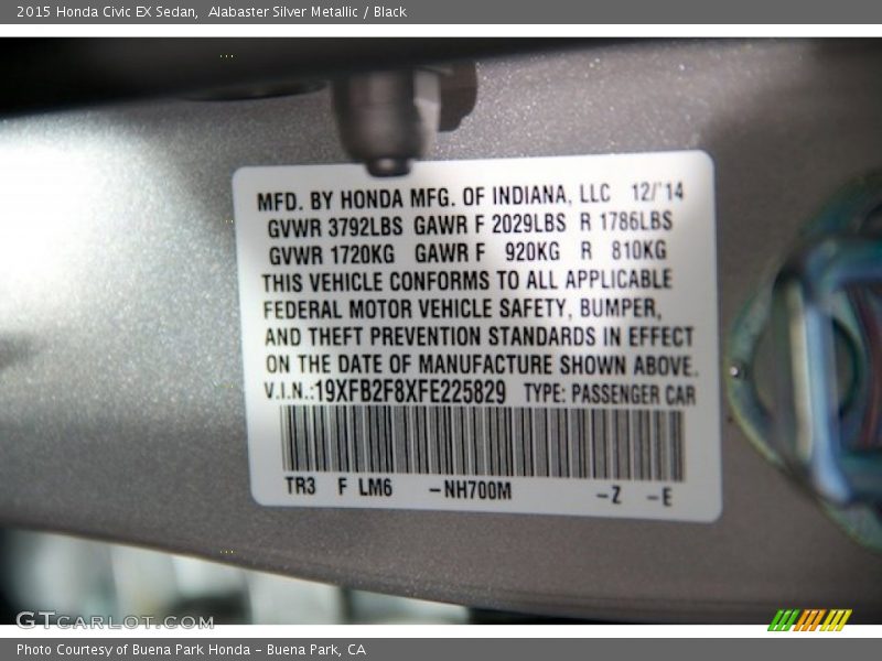 Alabaster Silver Metallic / Black 2015 Honda Civic EX Sedan