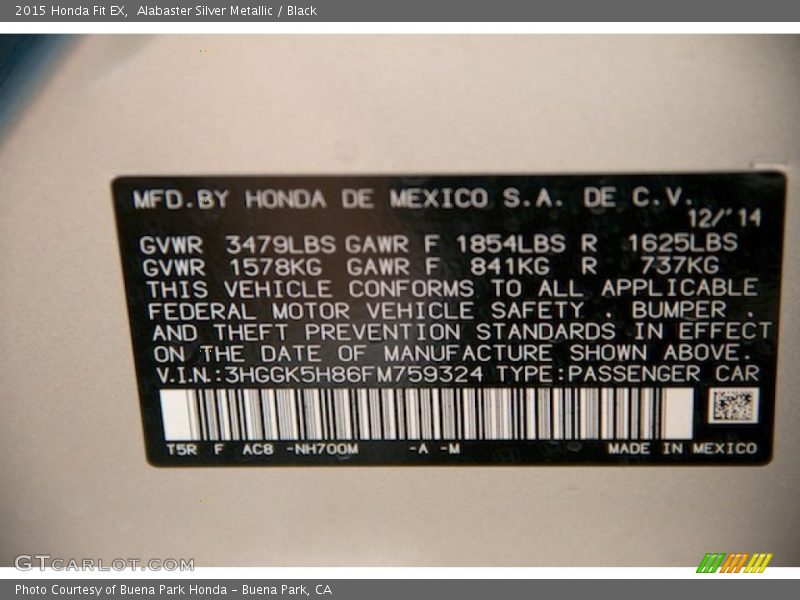 Alabaster Silver Metallic / Black 2015 Honda Fit EX