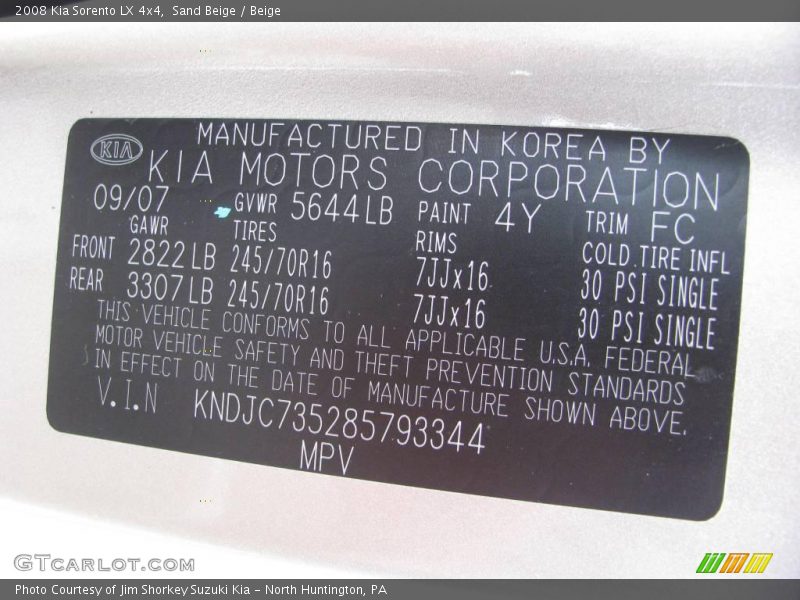 Sand Beige / Beige 2008 Kia Sorento LX 4x4