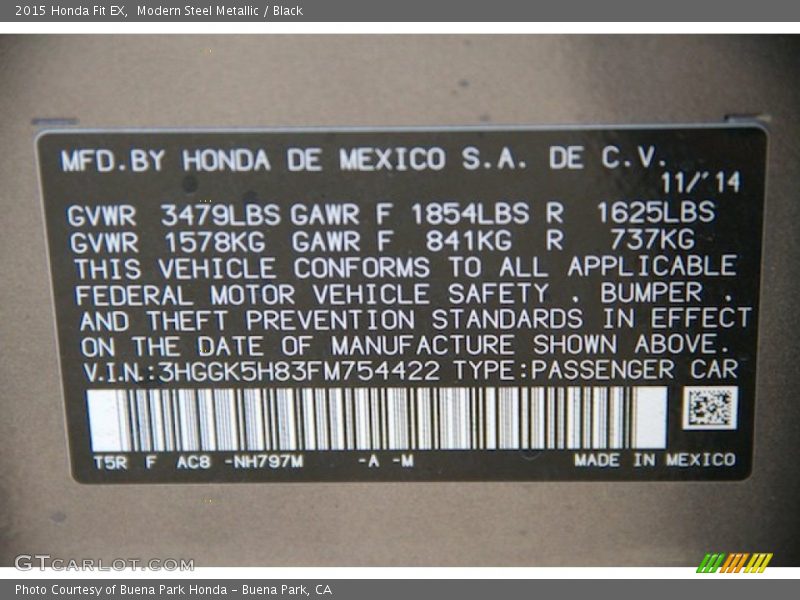 Modern Steel Metallic / Black 2015 Honda Fit EX