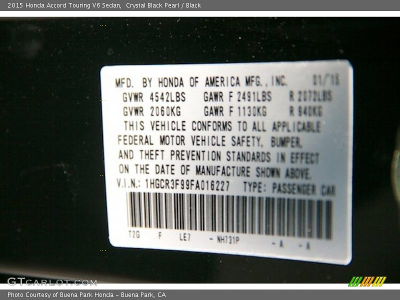 Crystal Black Pearl / Black 2015 Honda Accord Touring V6 Sedan