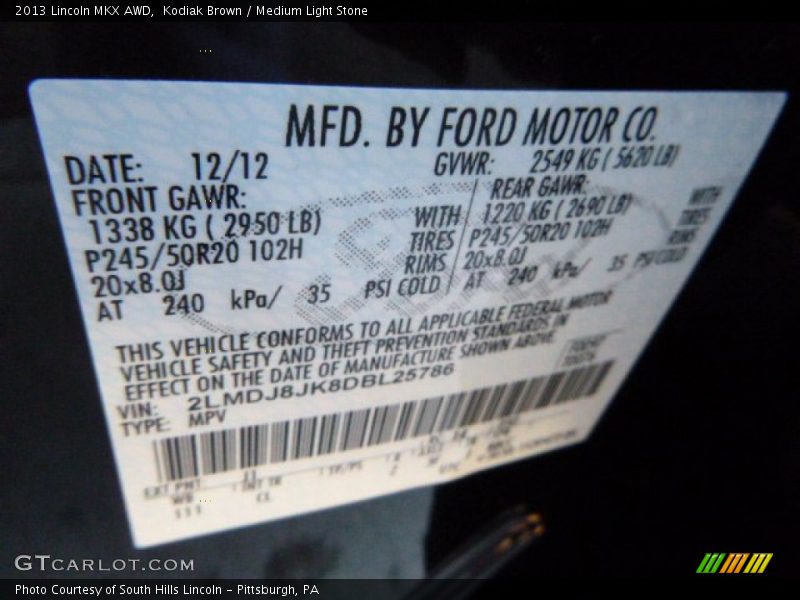 Kodiak Brown / Medium Light Stone 2013 Lincoln MKX AWD