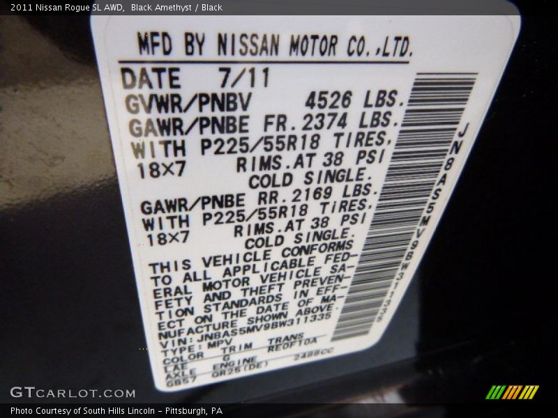 Black Amethyst / Black 2011 Nissan Rogue SL AWD