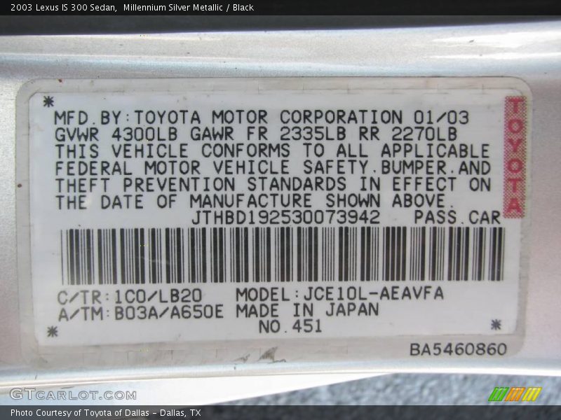 Millennium Silver Metallic / Black 2003 Lexus IS 300 Sedan