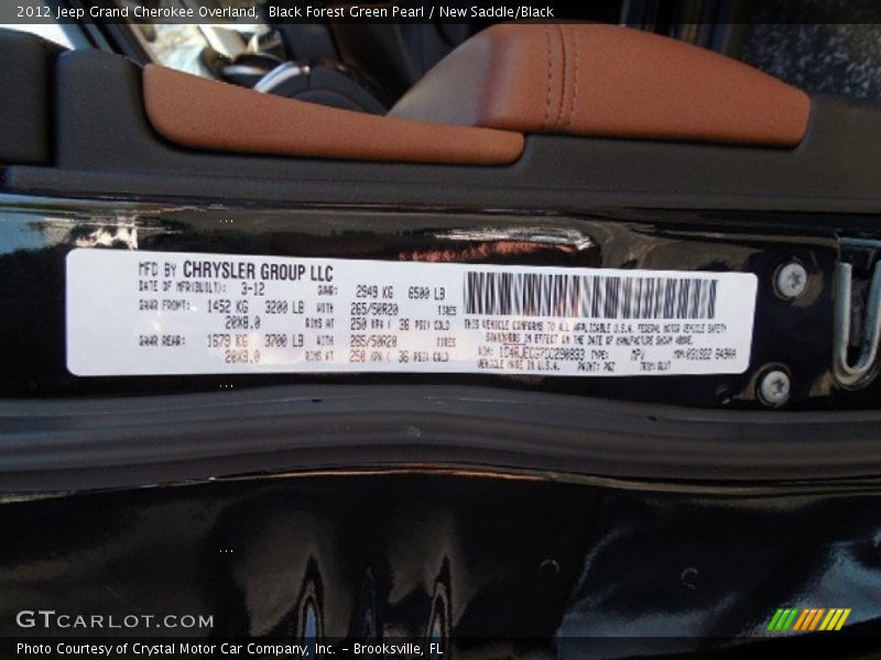 Black Forest Green Pearl / New Saddle/Black 2012 Jeep Grand Cherokee Overland