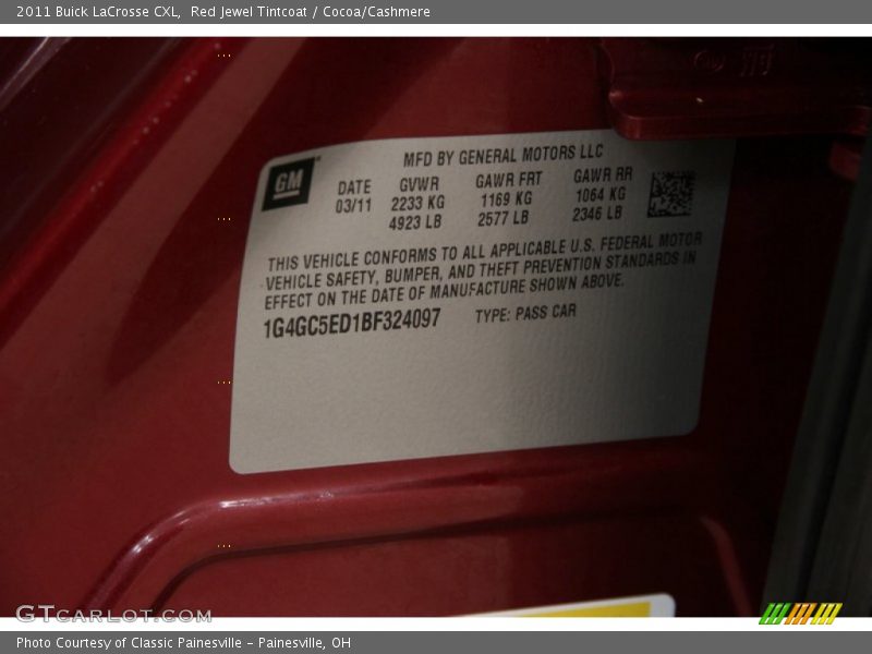 Red Jewel Tintcoat / Cocoa/Cashmere 2011 Buick LaCrosse CXL