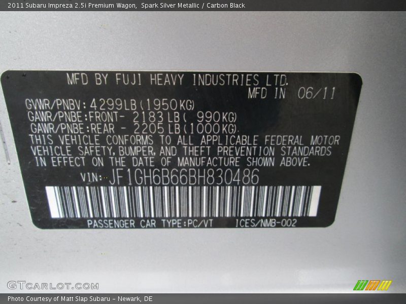 Spark Silver Metallic / Carbon Black 2011 Subaru Impreza 2.5i Premium Wagon