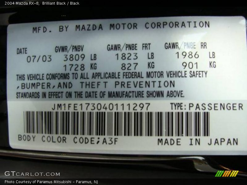Brilliant Black / Black 2004 Mazda RX-8