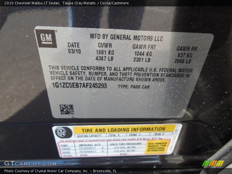 Taupe Gray Metallic / Cocoa/Cashmere 2010 Chevrolet Malibu LT Sedan