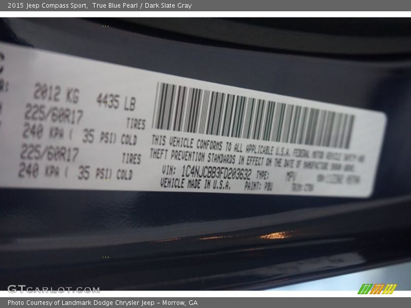 True Blue Pearl / Dark Slate Gray 2015 Jeep Compass Sport