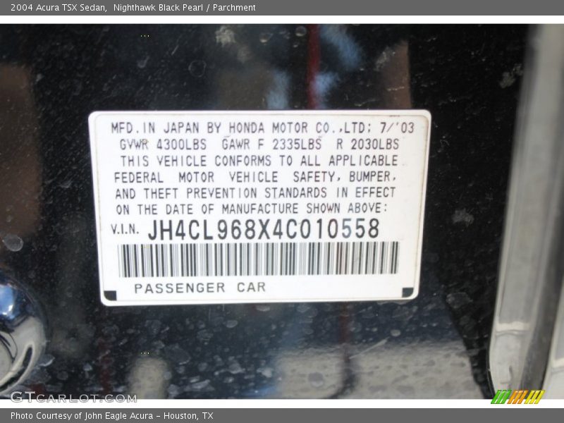 Nighthawk Black Pearl / Parchment 2004 Acura TSX Sedan