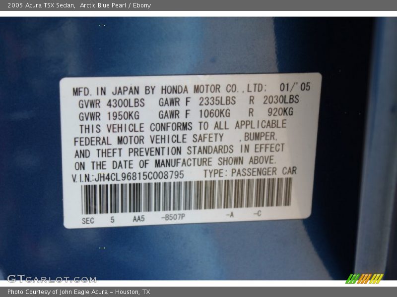 Arctic Blue Pearl / Ebony 2005 Acura TSX Sedan
