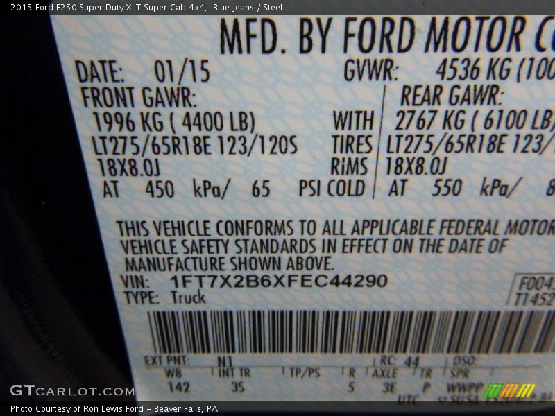 Blue Jeans / Steel 2015 Ford F250 Super Duty XLT Super Cab 4x4