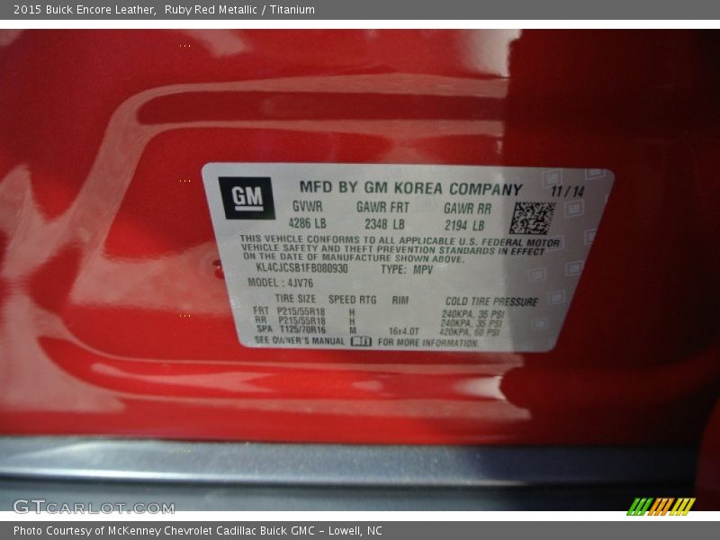 Ruby Red Metallic / Titanium 2015 Buick Encore Leather