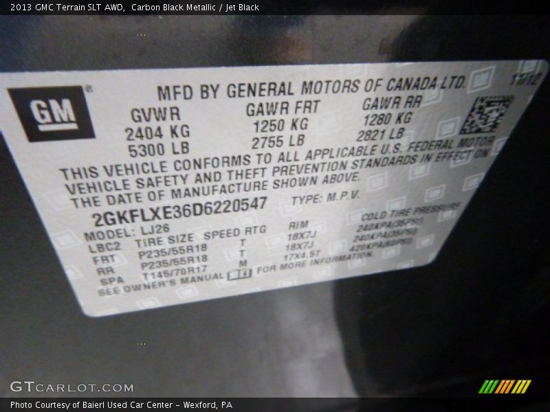 Carbon Black Metallic / Jet Black 2013 GMC Terrain SLT AWD