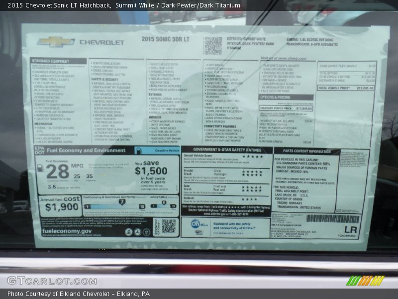 Summit White / Dark Pewter/Dark Titanium 2015 Chevrolet Sonic LT Hatchback