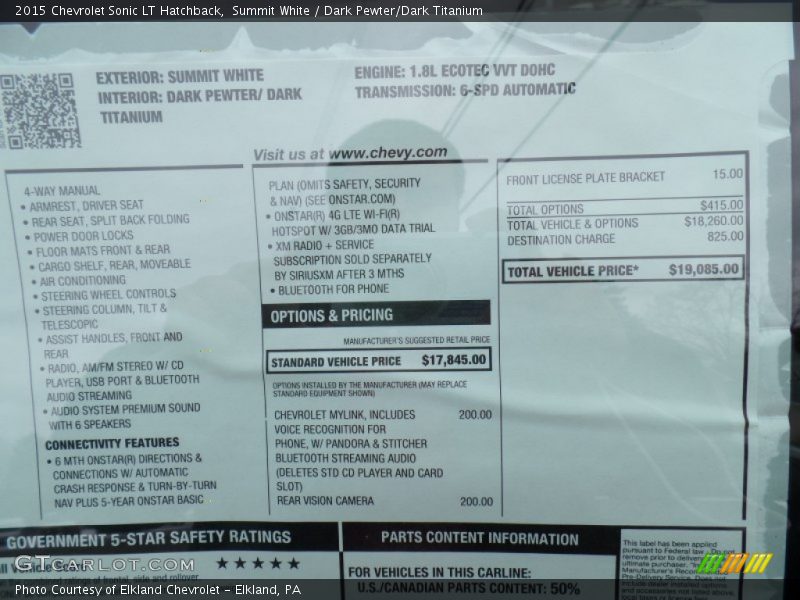 Summit White / Dark Pewter/Dark Titanium 2015 Chevrolet Sonic LT Hatchback