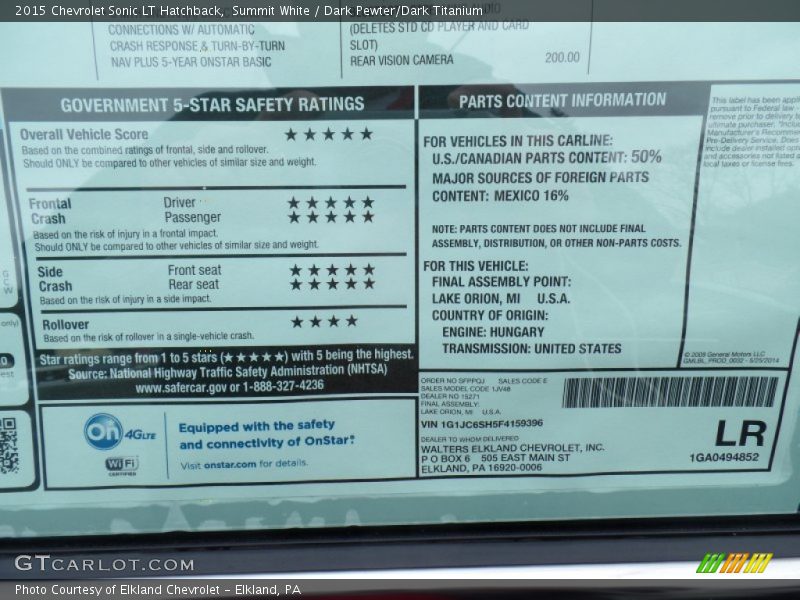 Summit White / Dark Pewter/Dark Titanium 2015 Chevrolet Sonic LT Hatchback