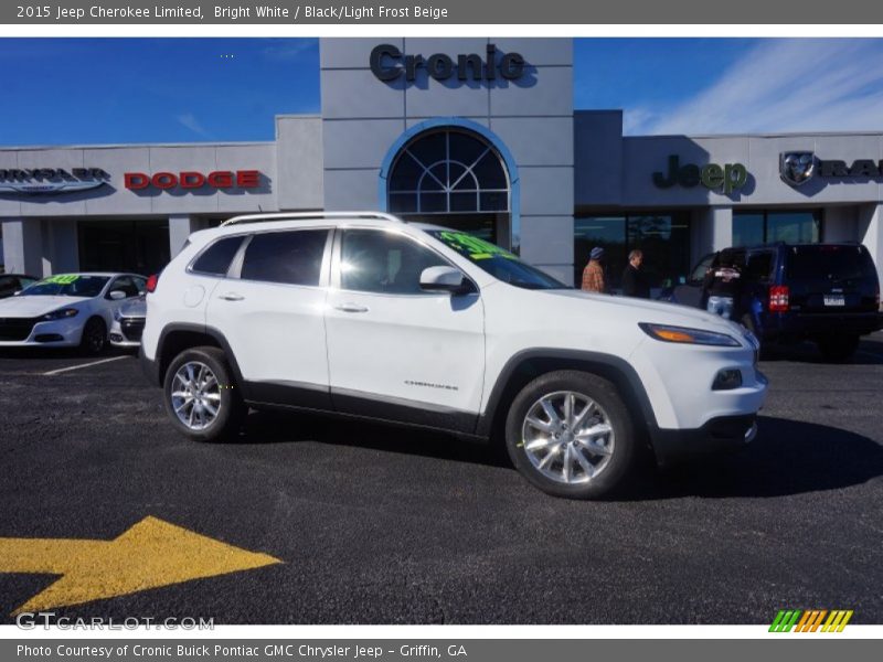 Bright White / Black/Light Frost Beige 2015 Jeep Cherokee Limited