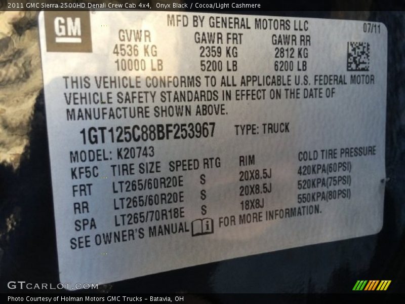 Onyx Black / Cocoa/Light Cashmere 2011 GMC Sierra 2500HD Denali Crew Cab 4x4
