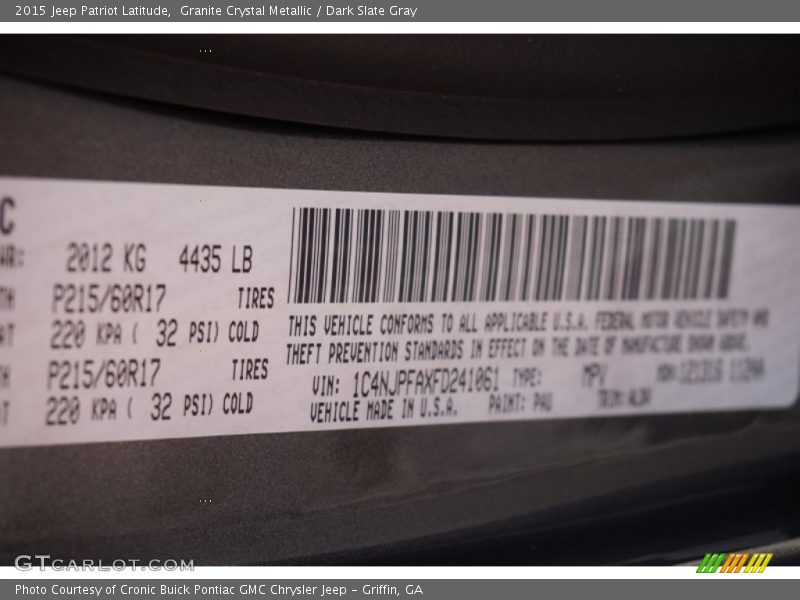 Granite Crystal Metallic / Dark Slate Gray 2015 Jeep Patriot Latitude