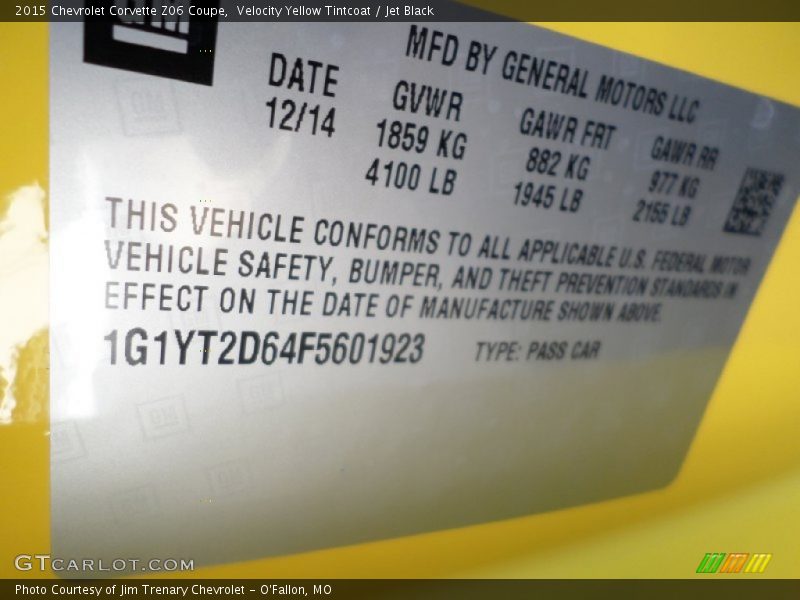 Velocity Yellow Tintcoat / Jet Black 2015 Chevrolet Corvette Z06 Coupe