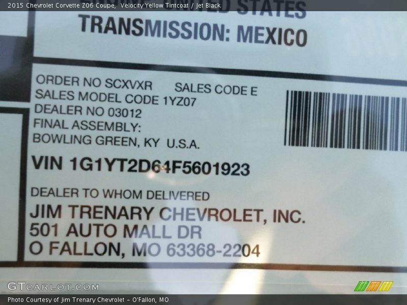 Velocity Yellow Tintcoat / Jet Black 2015 Chevrolet Corvette Z06 Coupe