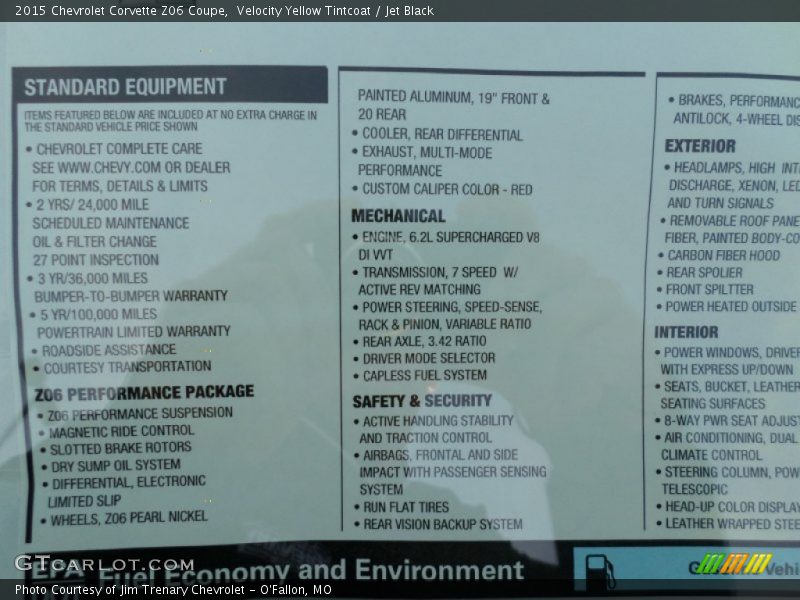 Velocity Yellow Tintcoat / Jet Black 2015 Chevrolet Corvette Z06 Coupe
