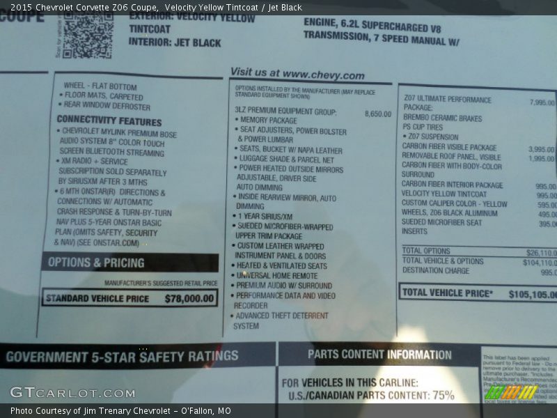 Velocity Yellow Tintcoat / Jet Black 2015 Chevrolet Corvette Z06 Coupe