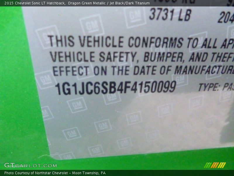 Dragon Green Metallic / Jet Black/Dark Titanium 2015 Chevrolet Sonic LT Hatchback