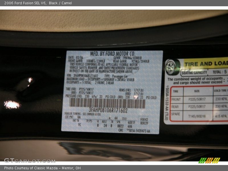 Black / Camel 2006 Ford Fusion SEL V6
