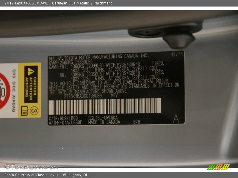 Cerulean Blue Metallic / Parchment 2012 Lexus RX 350 AWD