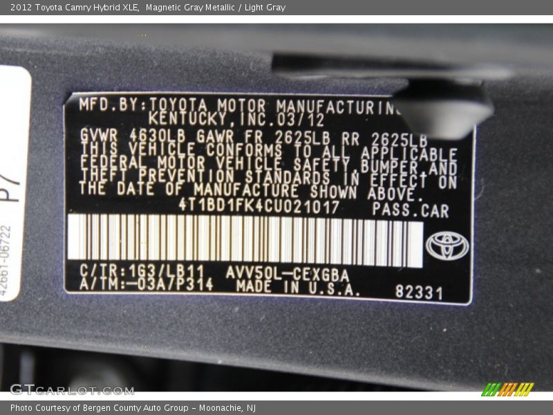 Magnetic Gray Metallic / Light Gray 2012 Toyota Camry Hybrid XLE