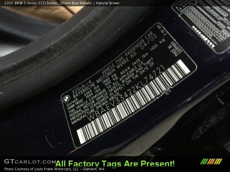 Orient Blue Metallic / Natural Brown 2002 BMW 3 Series 325i Sedan