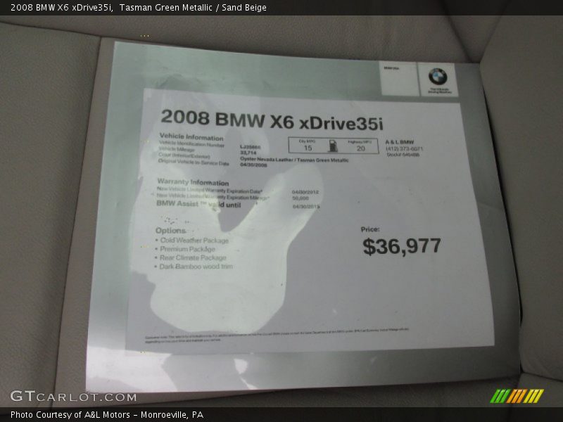 Tasman Green Metallic / Sand Beige 2008 BMW X6 xDrive35i
