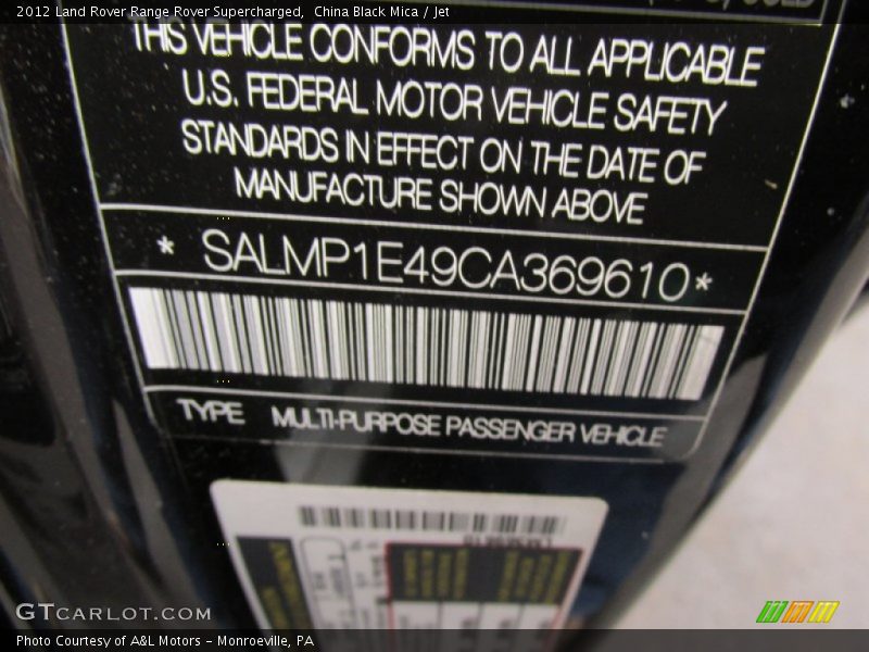 China Black Mica / Jet 2012 Land Rover Range Rover Supercharged