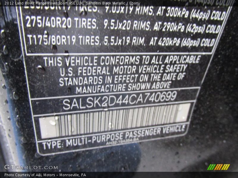 Santorini Black Metallic / Ebony 2012 Land Rover Range Rover Sport HSE LUX