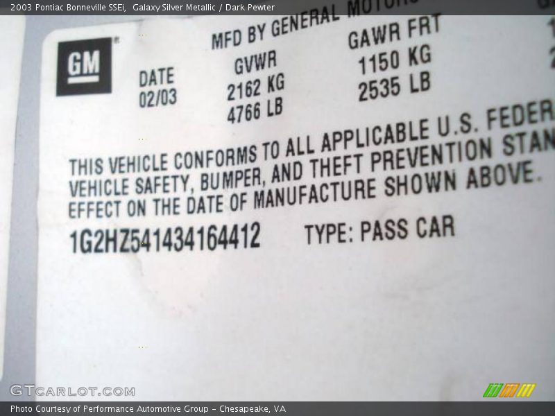 Galaxy Silver Metallic / Dark Pewter 2003 Pontiac Bonneville SSEi