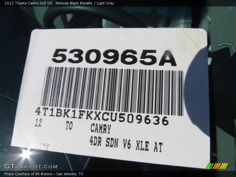 Attitude Black Metallic / Light Gray 2012 Toyota Camry XLE V6