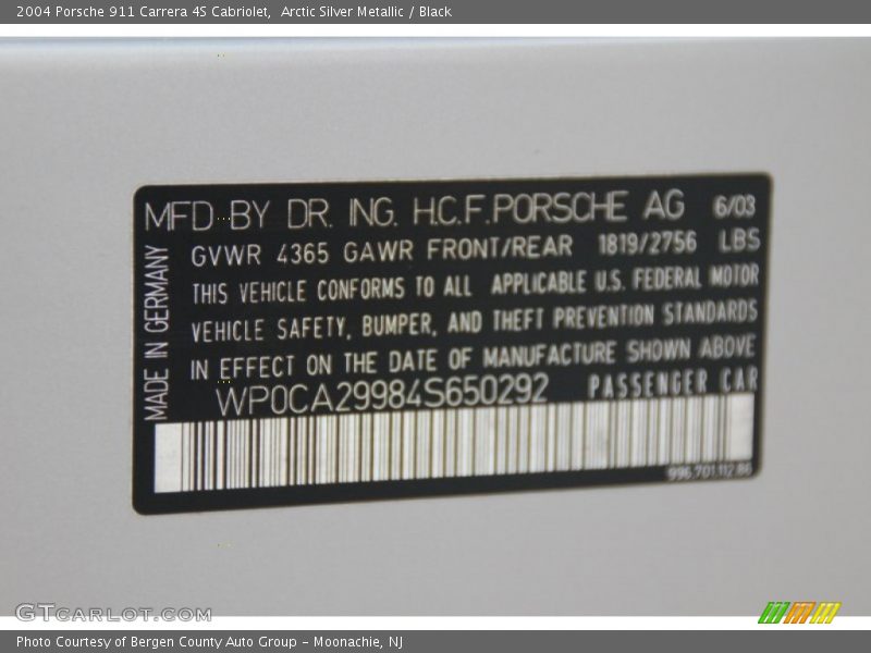 Arctic Silver Metallic / Black 2004 Porsche 911 Carrera 4S Cabriolet