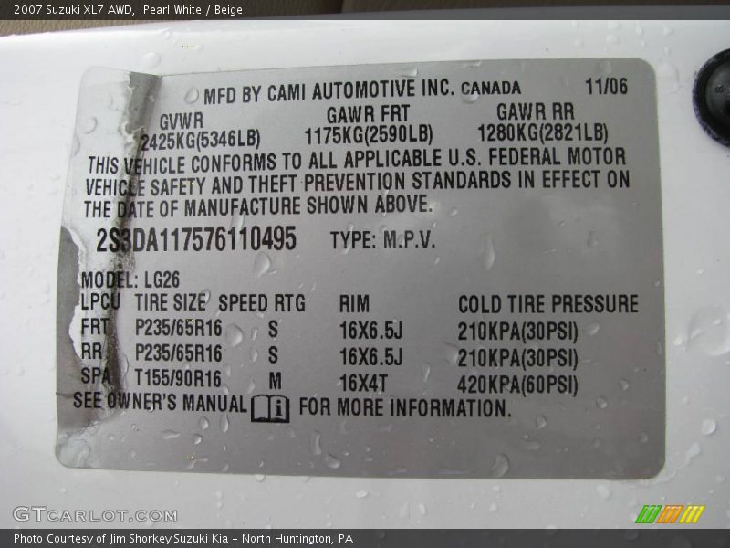 Pearl White / Beige 2007 Suzuki XL7 AWD