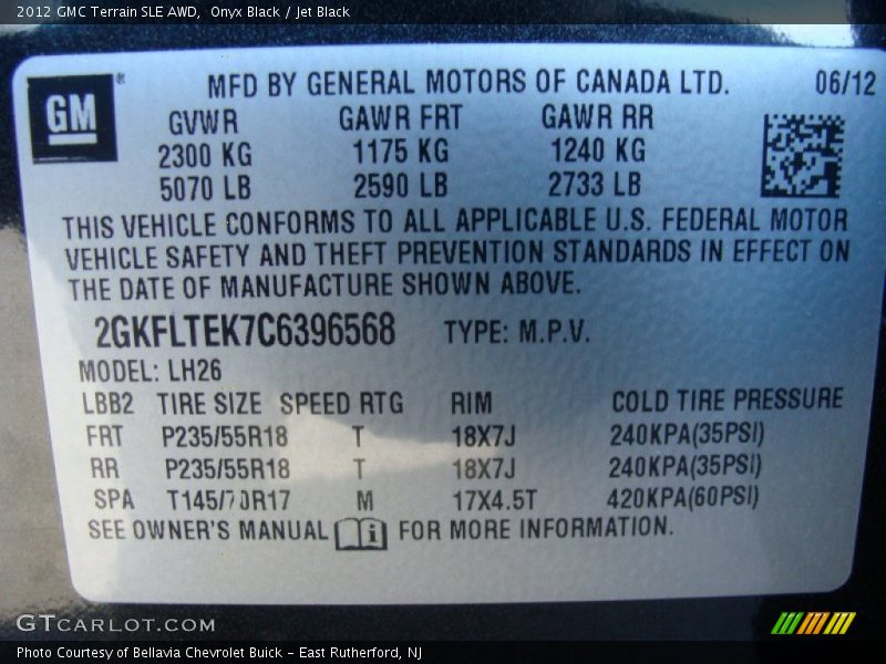 Onyx Black / Jet Black 2012 GMC Terrain SLE AWD